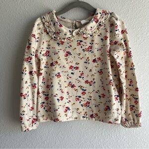 baby GAP toddler girls long sleeve cream floral puff sleeve Peter Pan top